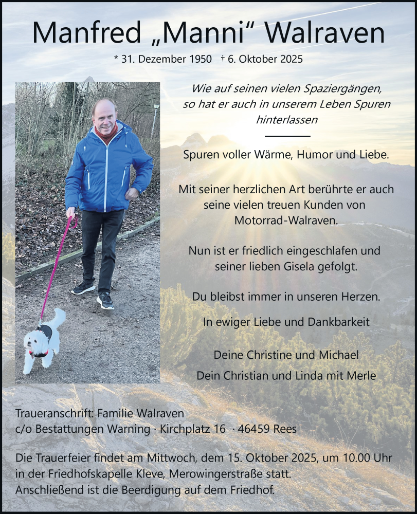  Traueranzeige für Manfred Walraven vom 11.10.2025 aus Rheinische Post