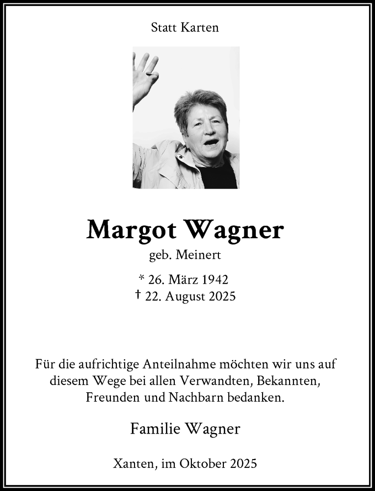  Traueranzeige für Margot Wagner vom 04.10.2025 aus Rheinische Post