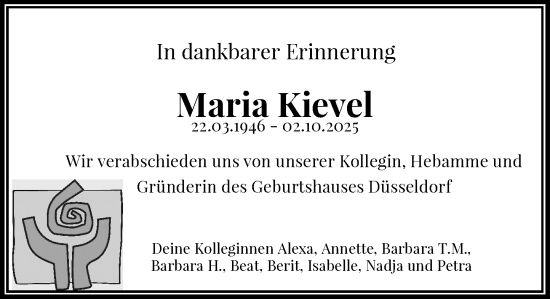 Traueranzeige von Maria Kievel von Rheinische Post