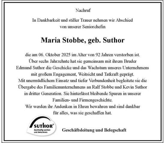 Traueranzeige von Maria Stobbe von Rheinische Post