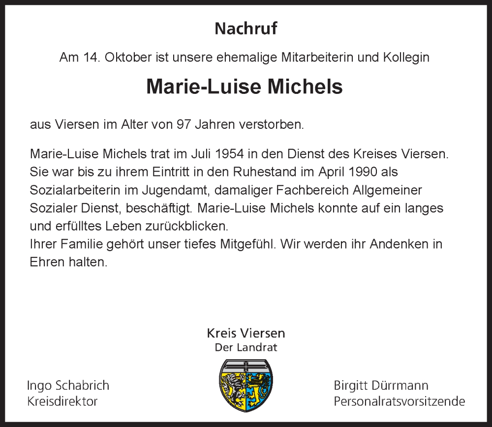  Traueranzeige für Marie-Luise Michels vom 22.10.2025 aus Rheinische Post