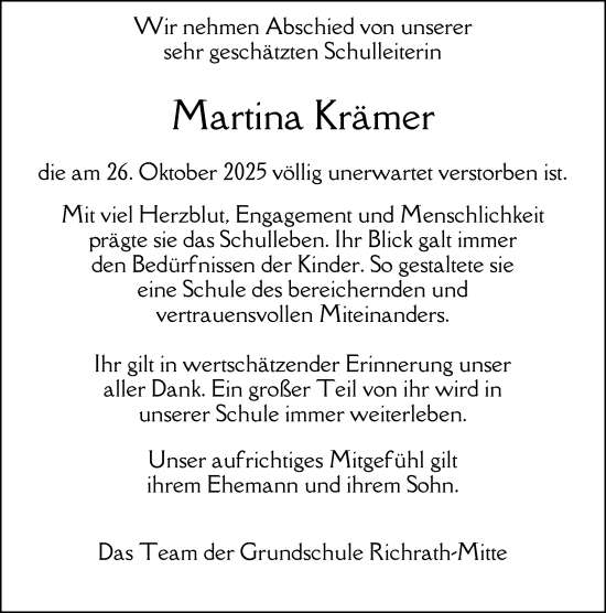 Traueranzeige von Martina Krämer von Rheinische Post