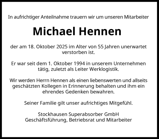 Traueranzeige von Michael Hennen von Rheinische Post