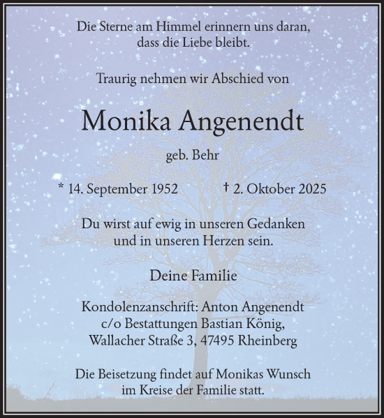 Traueranzeige von Monika Angenendt von Rheinische Post