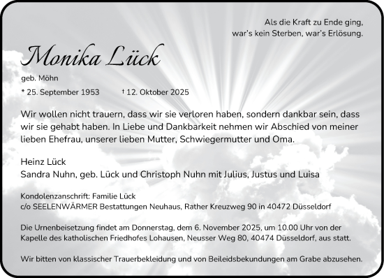 Traueranzeige von Monika Lück von Rheinische Post