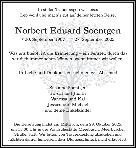 Traueranzeige von Norbert Eduard Soentgen von Rheinische Post