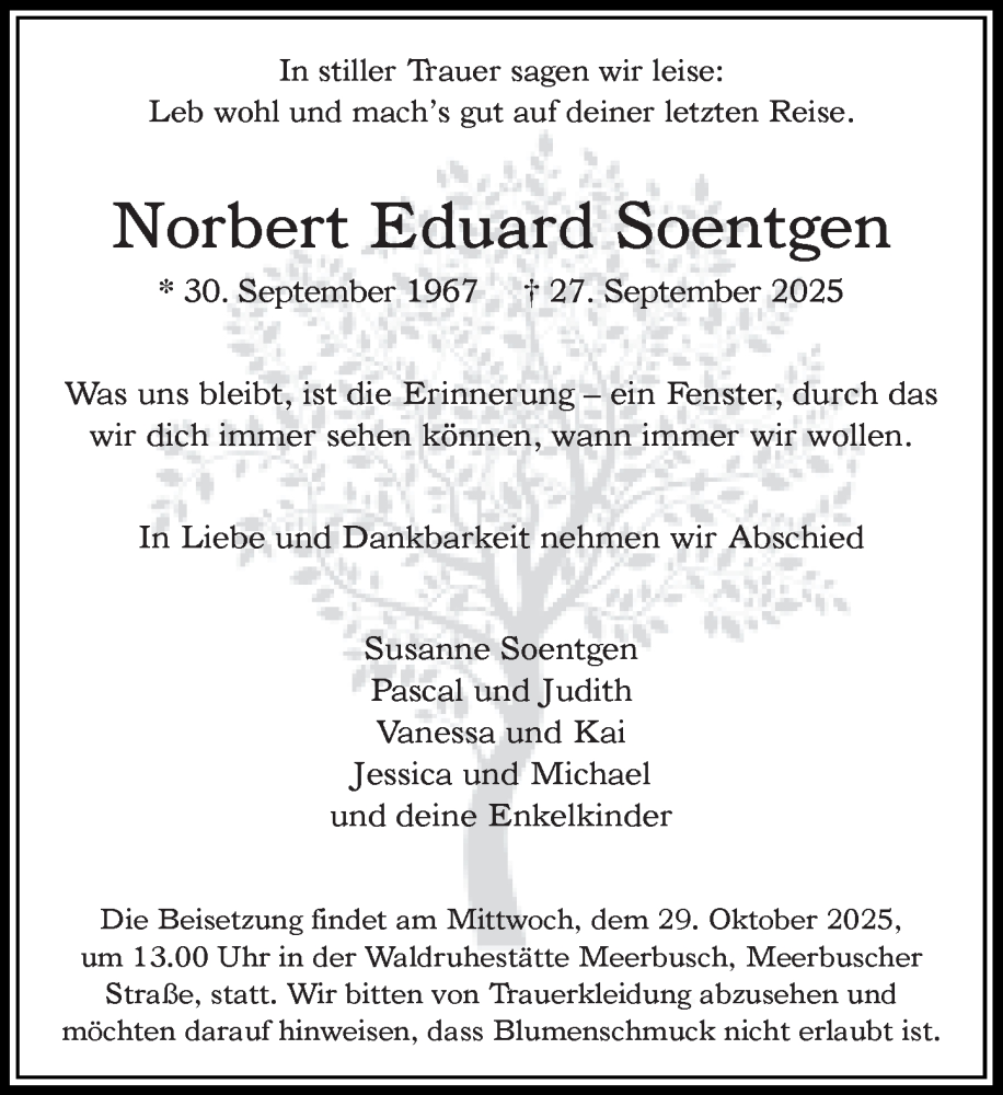  Traueranzeige für Norbert Eduard Soentgen vom 11.10.2025 aus Rheinische Post