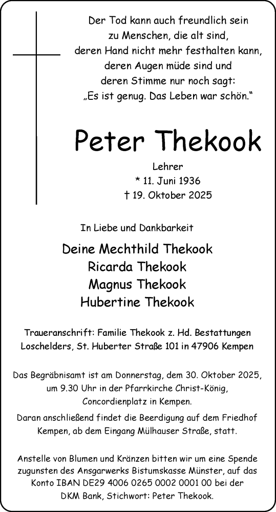  Traueranzeige für Peter Thekook vom 25.10.2025 aus Rheinische Post