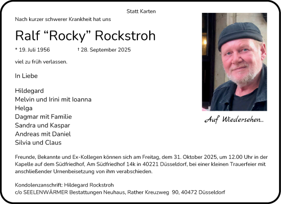 Traueranzeige von Ralf Rockstroh von Rheinische Post