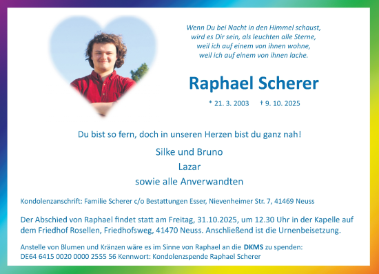 Traueranzeige von Raphael Scherer von Rheinische Post