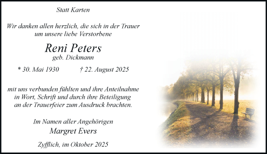 Traueranzeige von Reni Peters von Rheinische Post