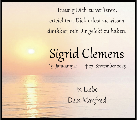 Traueranzeige von Sigrid Clemens von Rheinische Post