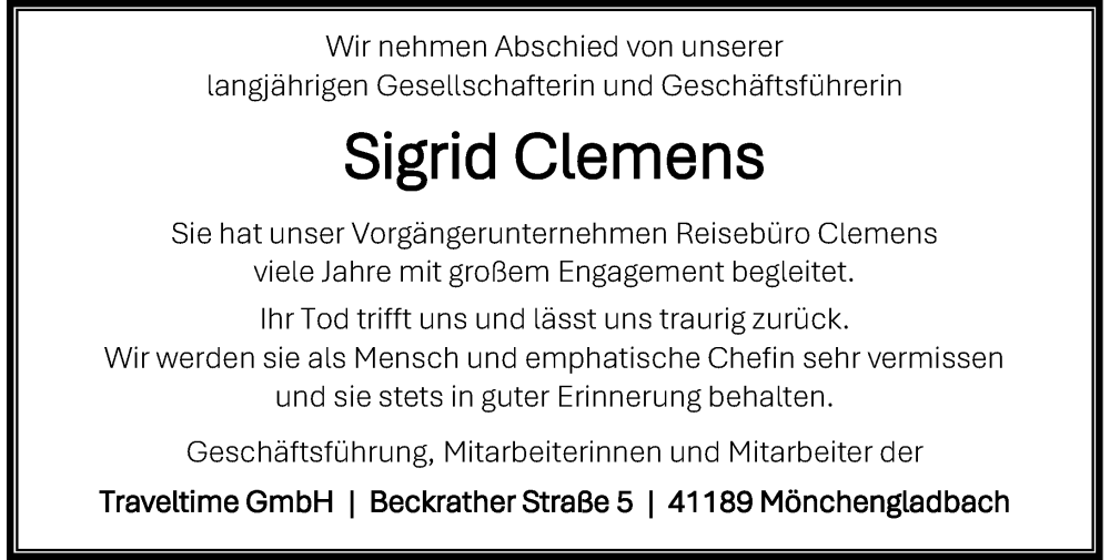  Traueranzeige für Sigrid Clemens vom 04.10.2025 aus Rheinische Post