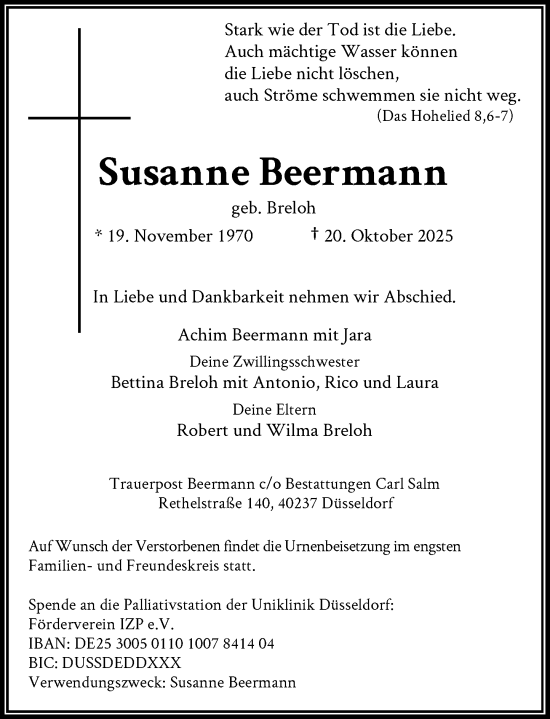 Traueranzeige von Susanne Beermann von Rheinische Post