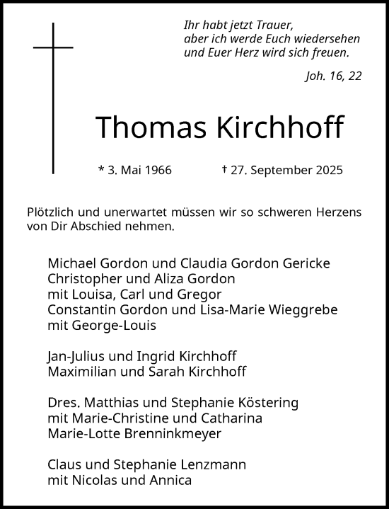 Traueranzeige von Thomas Kirchhoff von Rheinische Post