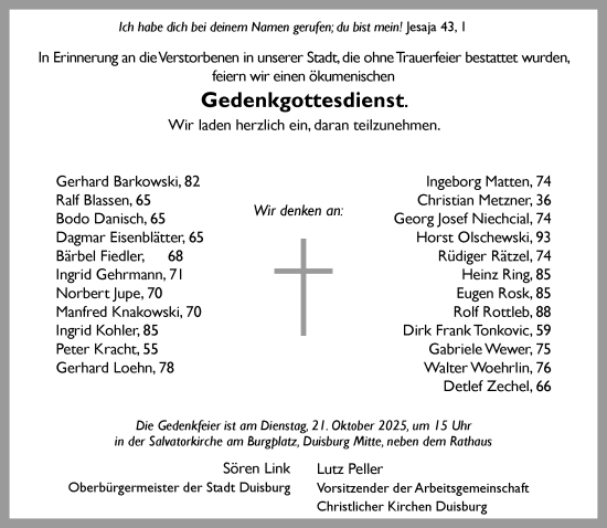 Traueranzeige von Totentafel vom 20.10.2025 von Rheinische Post