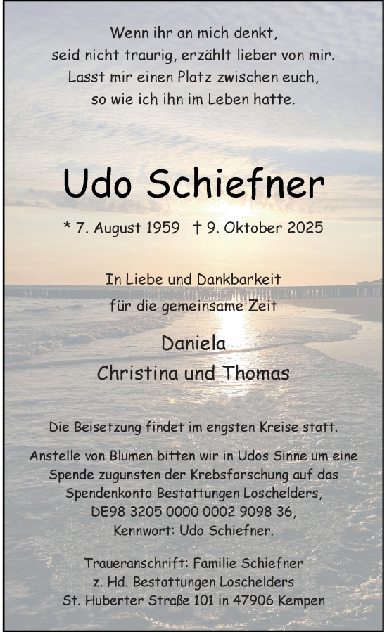Traueranzeige von Udo Schiefner von Rheinische Post