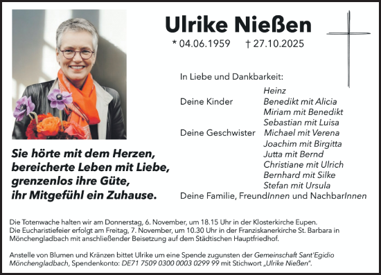 Traueranzeige von Ulrike Nießen von Rheinische Post