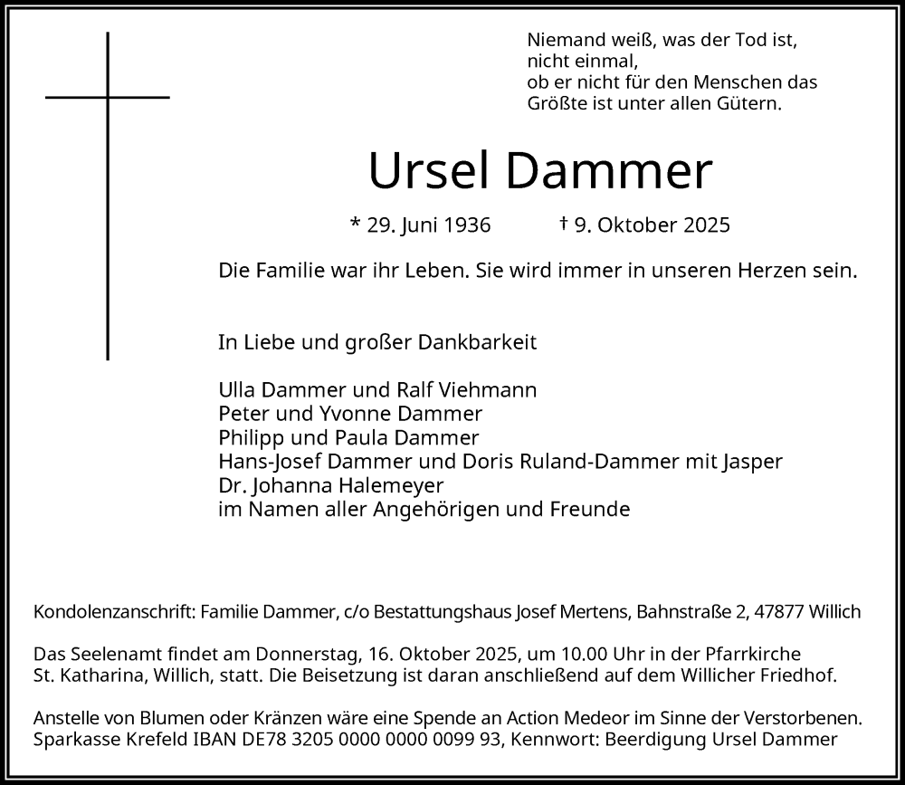  Traueranzeige für Ursel Dammer vom 14.10.2025 aus Rheinische Post