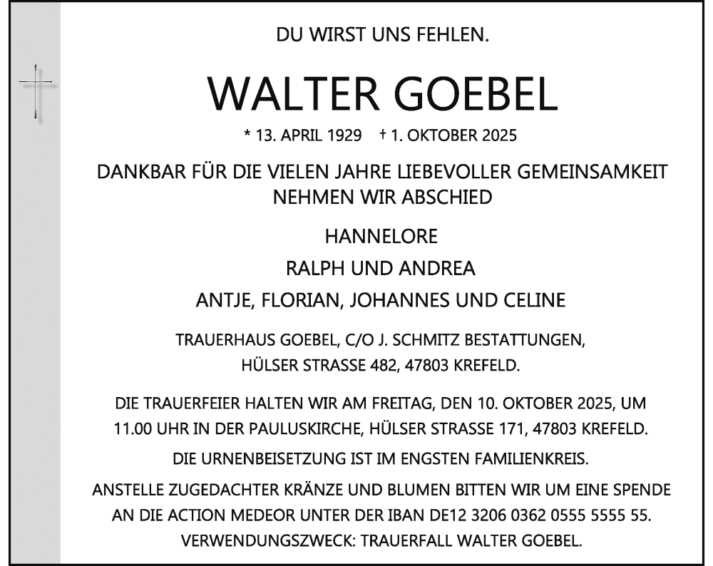  Traueranzeige für Walter Goebel vom 04.10.2025 aus Rheinische Post
