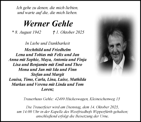 Traueranzeige von Werner Gehle von Rheinische Post