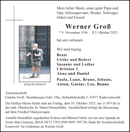 Traueranzeige von Werner Groß von Rheinische Post