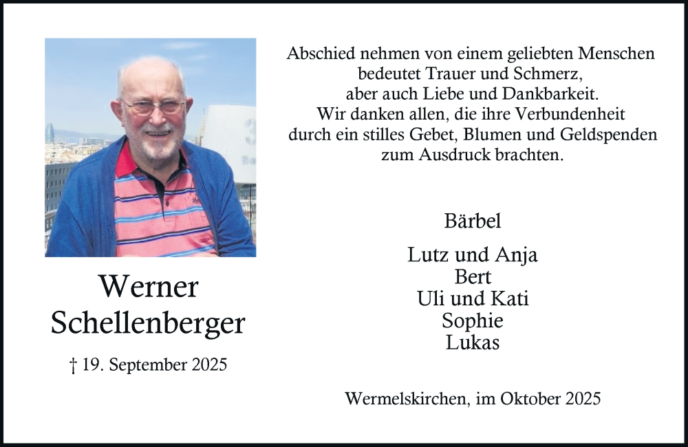  Traueranzeige für Werner Schellenberger vom 25.10.2025 aus Rheinische Post
