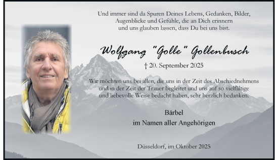 Traueranzeige von Wolfgang Gollenbusch von Rheinische Post