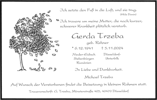 Traueranzeige von Gerda Trzeba von Rheinische Post