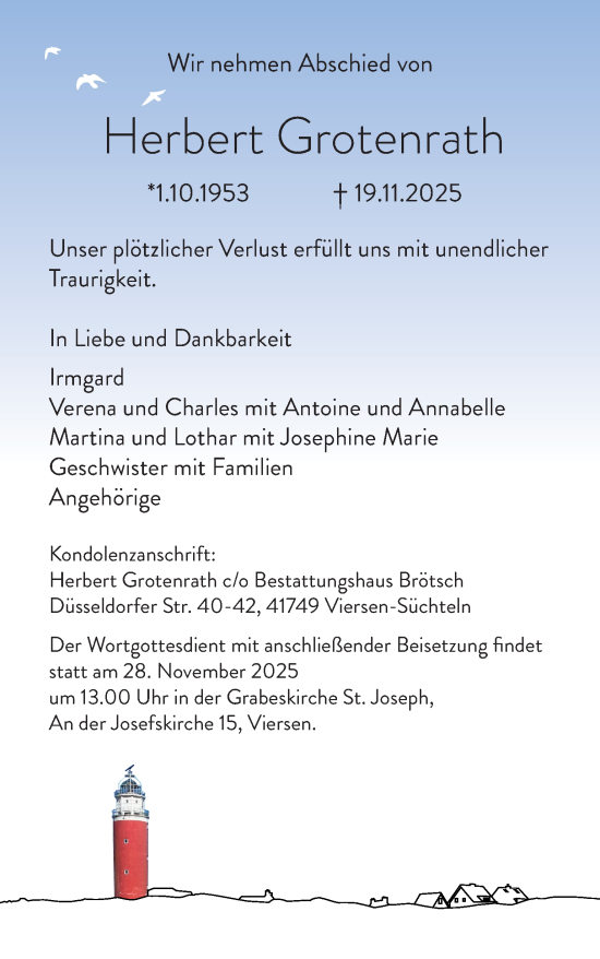 Traueranzeige von Herbert Grotenrath von Rheinische Post