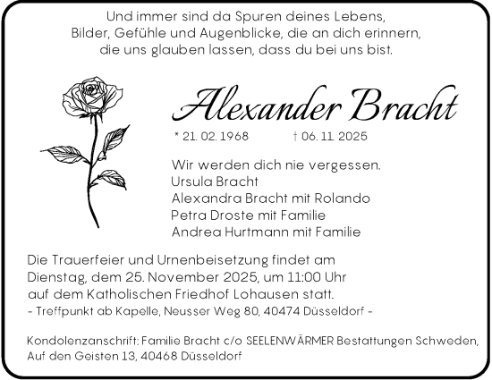 Traueranzeige von Alexander Bracht von Rheinische Post