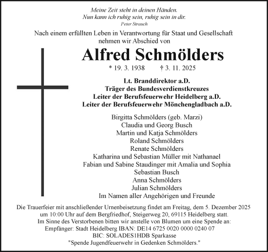 Traueranzeige von Alfred Schmölders von Rheinische Post