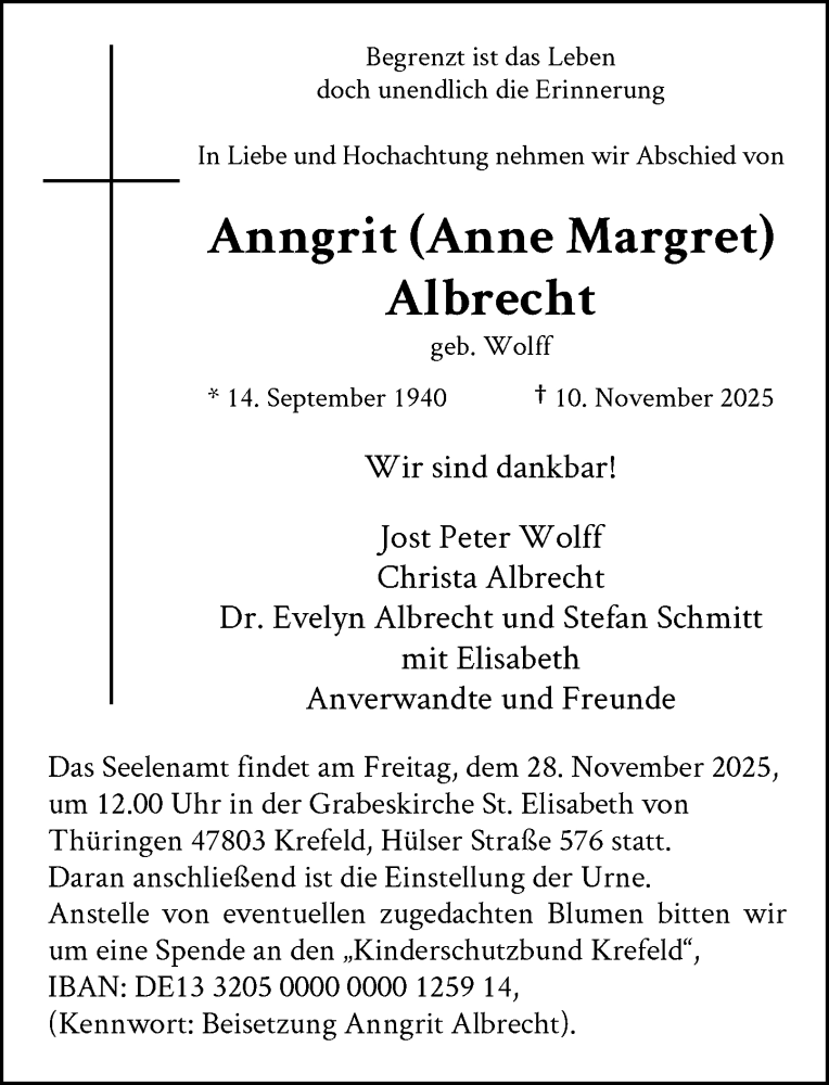  Traueranzeige für Anngrit Albrecht vom 22.11.2025 aus Rheinische Post