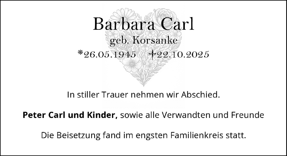  Traueranzeige für Barbara Carl vom 08.11.2025 aus Rheinische Post