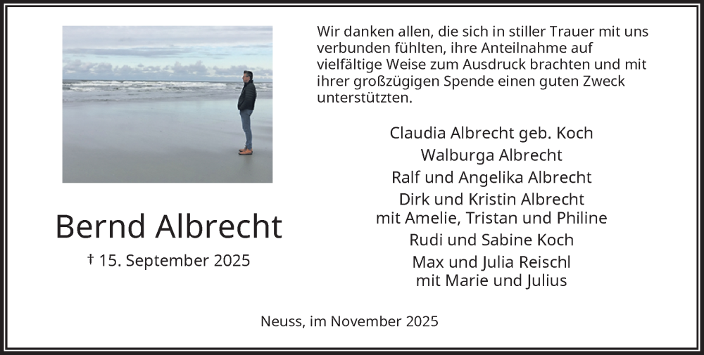  Traueranzeige für Bernd Albrecht vom 22.11.2025 aus Rheinische Post