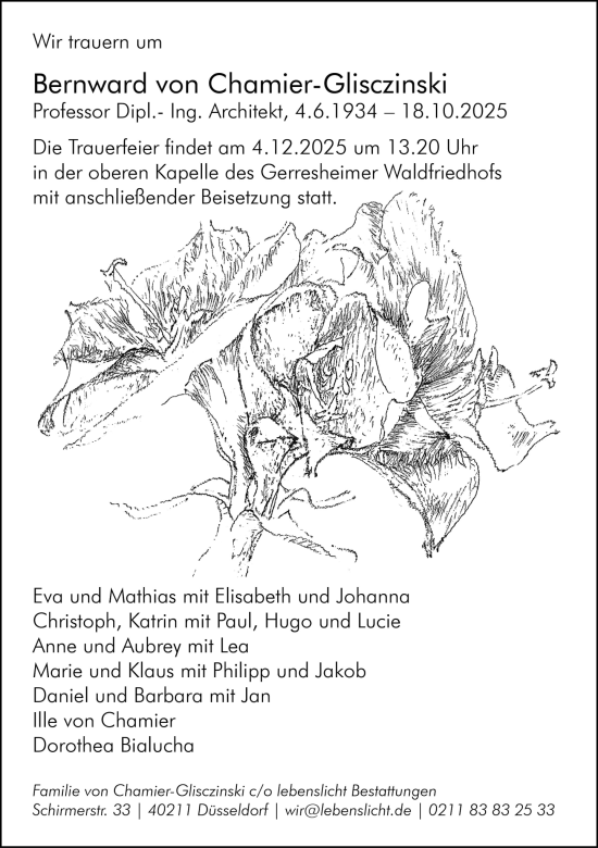 Traueranzeige von Bernward von Chamier-Glisczinski von Rheinische Post