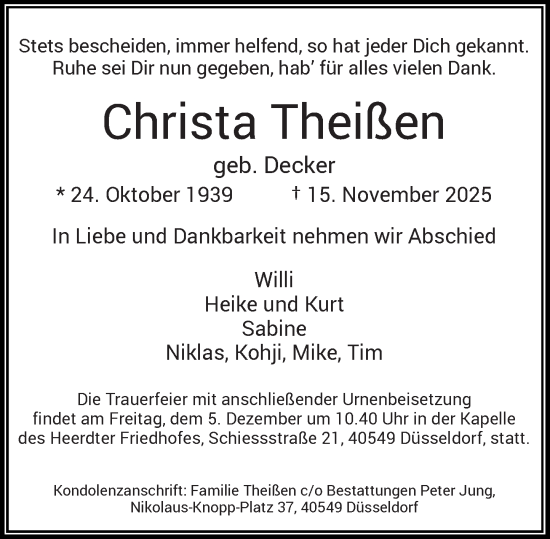 Traueranzeige von Christa Theißen von Rheinische Post