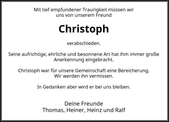 Traueranzeige von Christoph  von Rheinische Post