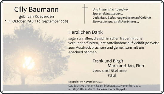 Traueranzeige von Cilly Baumann von Rheinische Post