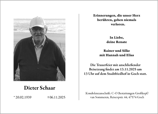 Traueranzeige von Dieter Schaar von Rheinische Post