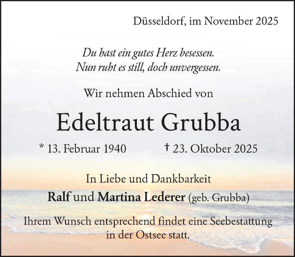  Traueranzeige für Edeltraut Grubba vom 15.11.2025 aus Rheinische Post