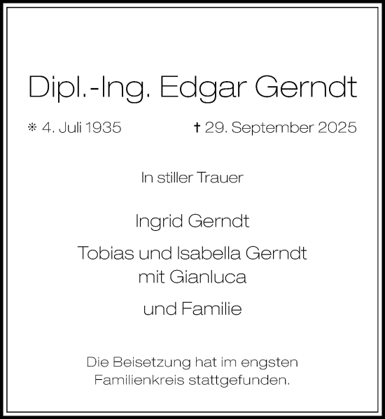 Traueranzeige von Edgar Gerndt von Rheinische Post