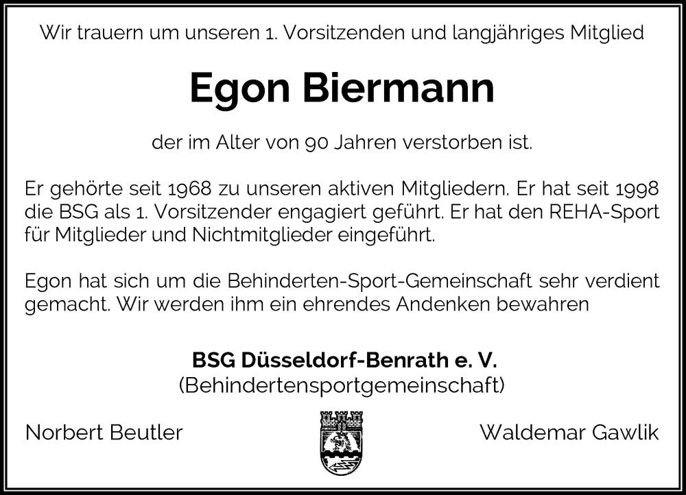  Traueranzeige für Egon Biermann vom 29.11.2025 aus Rheinische Post