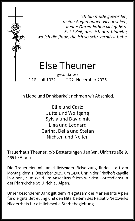 Traueranzeige von Else Theuner von Rheinische Post