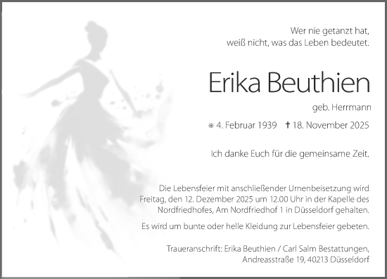 Traueranzeige von Erika Beuthien von Rheinische Post