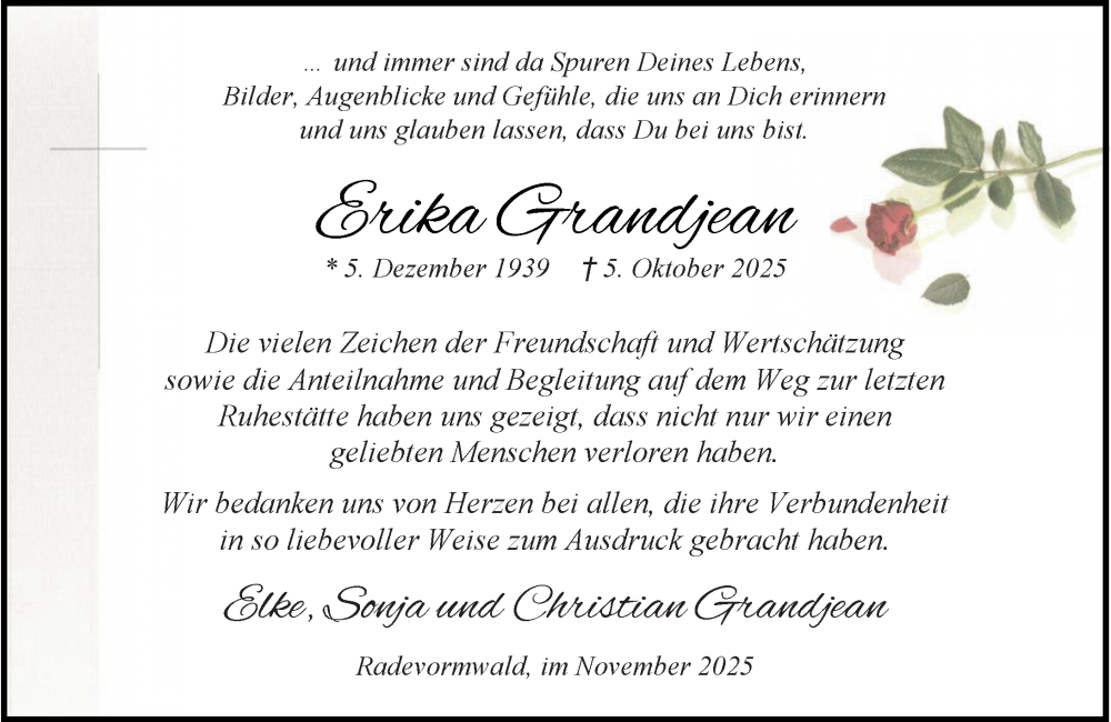  Traueranzeige für Erika Grandjean vom 15.11.2025 aus Rheinische Post