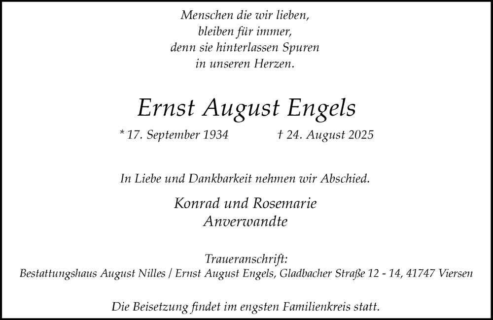  Traueranzeige für Ernst August Engels vom 01.11.2025 aus Rheinische Post