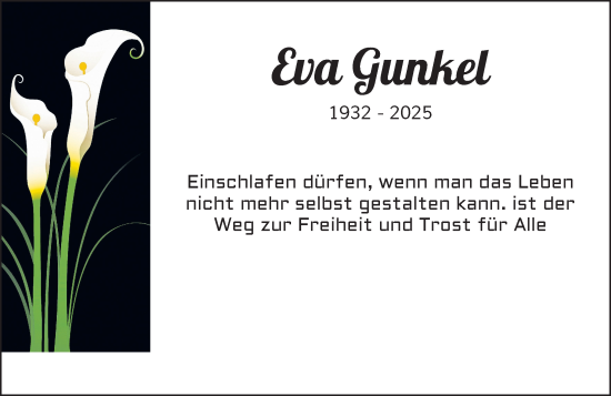 Traueranzeige von Eva Gunkel von Rheinische Post
