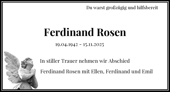 Traueranzeige von Ferdinand Rosen von Rheinische Post