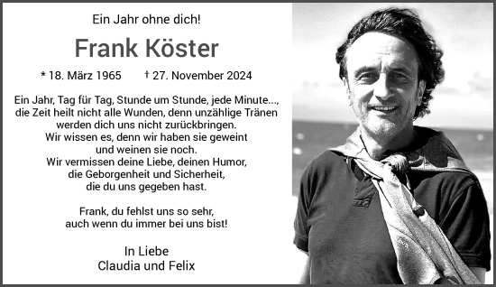 Traueranzeige von Frank Köster von Rheinische Post